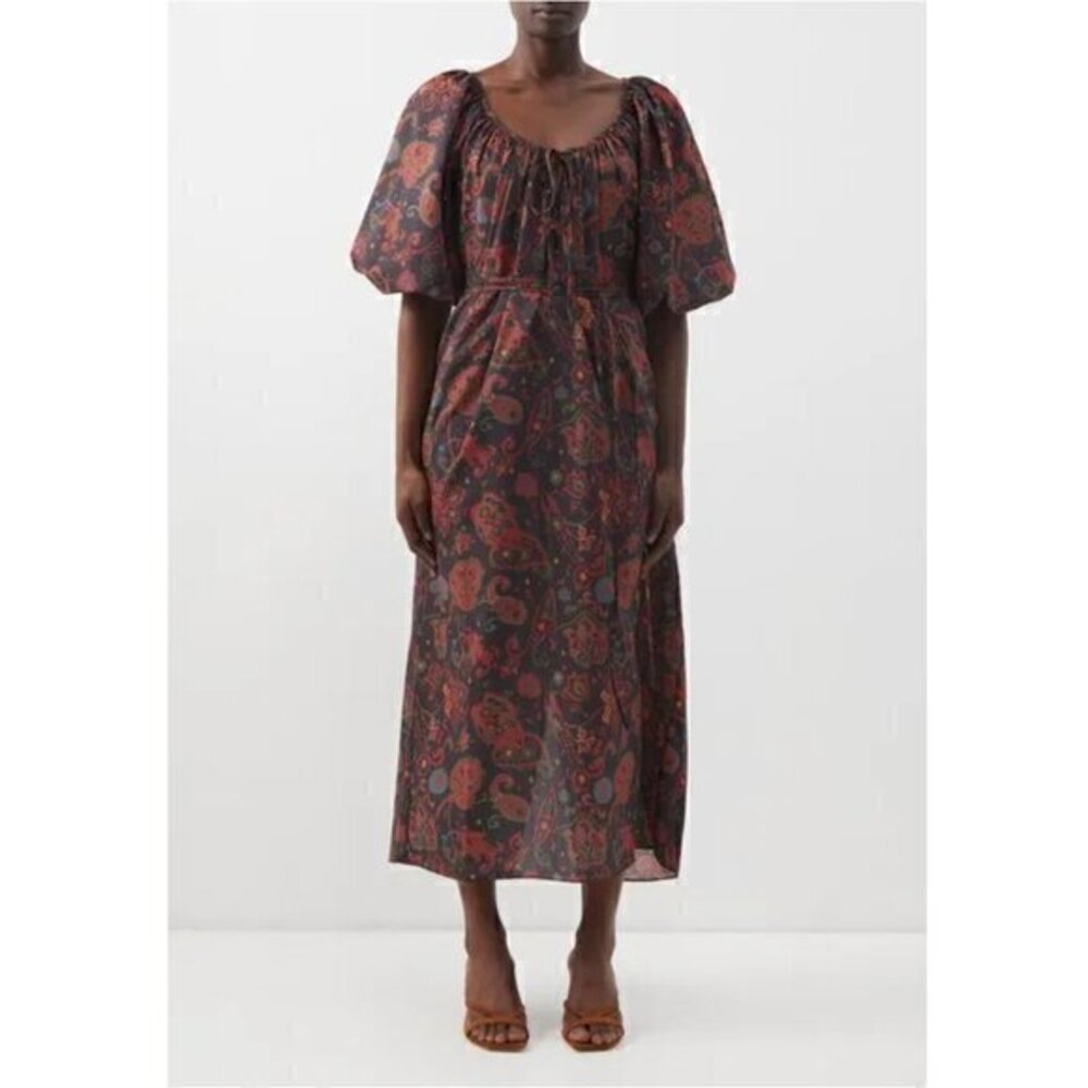Fil De Vie Aurora Gathered Floral-Print Poplin Midi Dress